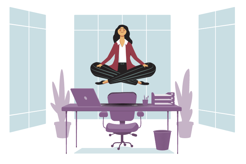 An illustration of a woman meditating at work